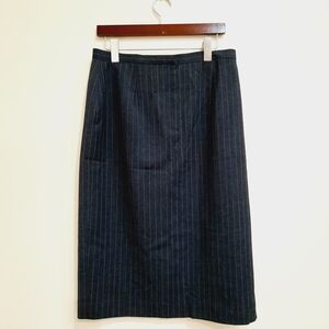 Vintage Talbots Gray Pinstripe Wool Midi Pencil Skirt 14